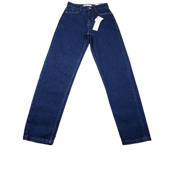 Zara Mom Fit High Rise Slim Ankle Jeans Dark Wash Blue Women's Size US 0 EU 32 - Picture 2 of 10